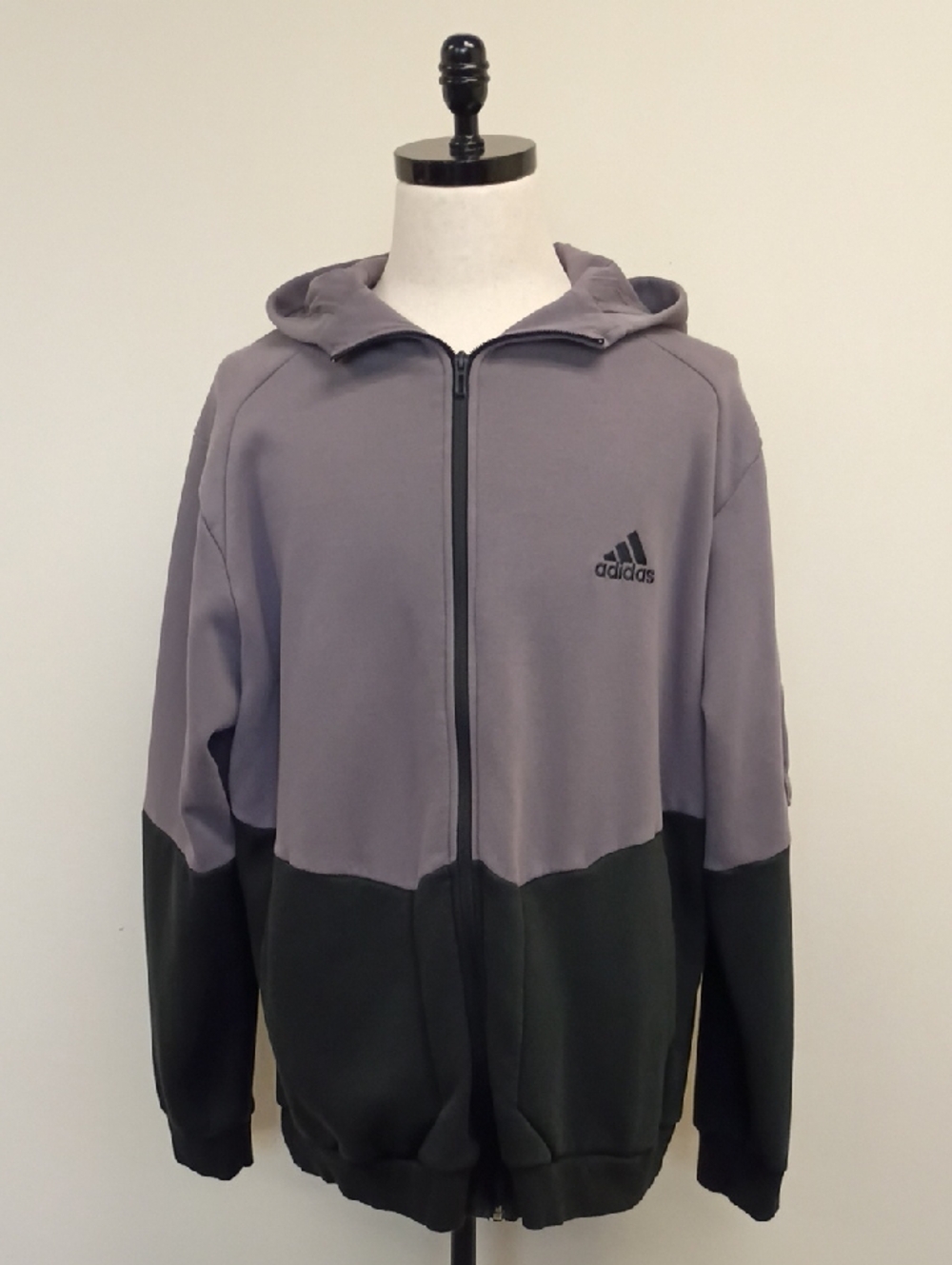Adidas Men’s Full Zip Hoodie Gray Black Colorblock Lightweight Size XL
